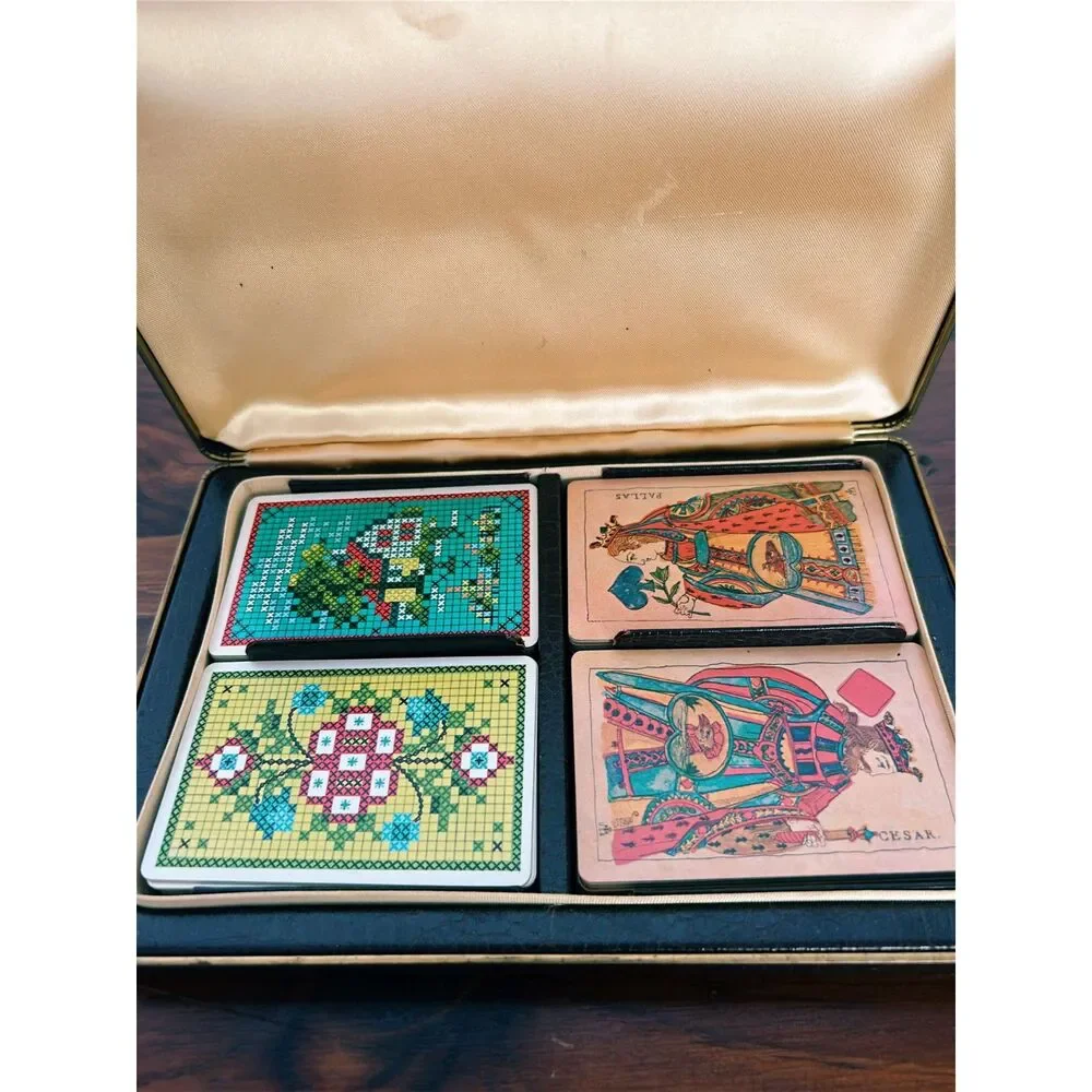 Vintage Coopers 4 Deck Playing Cards Set Historic French Court Faux Croc Box